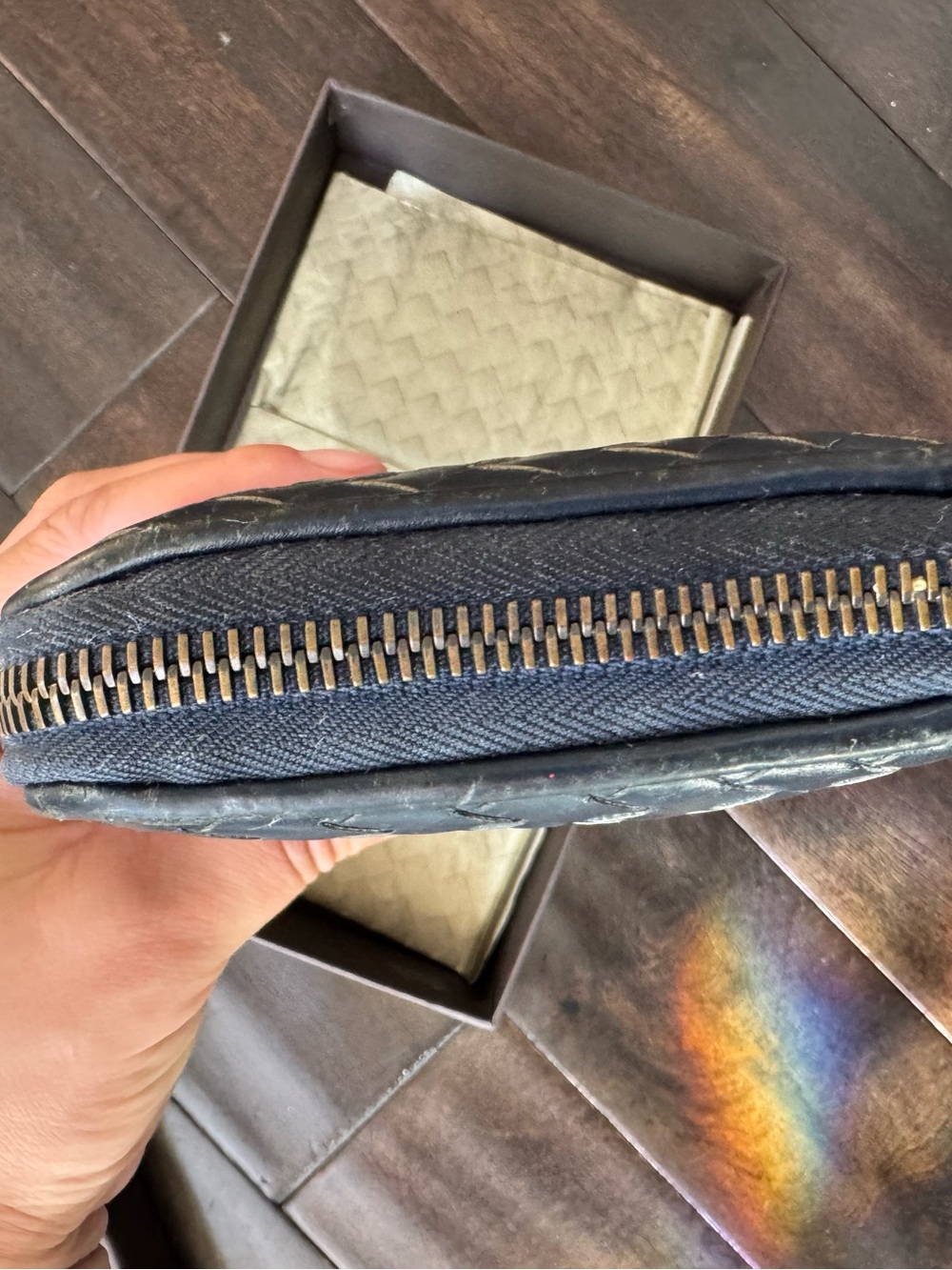 Bottega Veneta Intrecciato Zip Around Long Wallet Navy Blue with Box - Picture 4 of 14